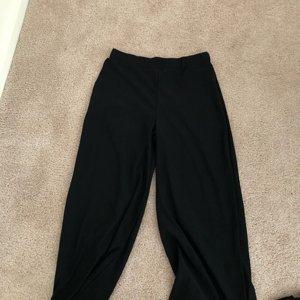 Black, wide leg, elastic waist trousers